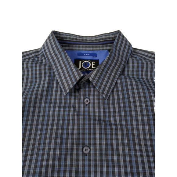 Joseph Abboud Mens Long Sleeve Button Up Shirt Plaid Blue Black Slim Fit XL - Picture 1 of 11